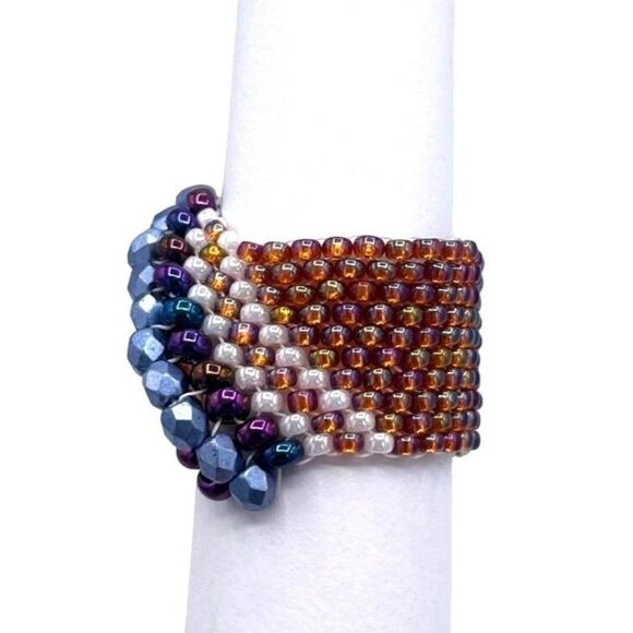 Rainbow Topaz with White and Blue Crystal Cellini Spiral Statement Ring Size 10 - Picture 3 of 6